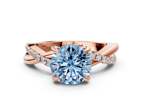 Rose gold Fancy Blue Round  Cut Diamond Twist Band Solitaire with Prong Setting
