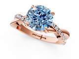 Rose gold Fancy Blue Round  Cut Diamond Twist Band Solitaire with Prong Setting_25