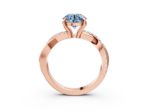Rose gold Fancy Blue Round  Cut Diamond Twist Band Solitaire with Prong Setting