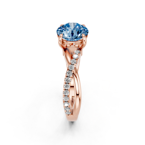 Rose gold Fancy Blue Round  Cut Diamond Twist Band Solitaire with Prong Setting_4