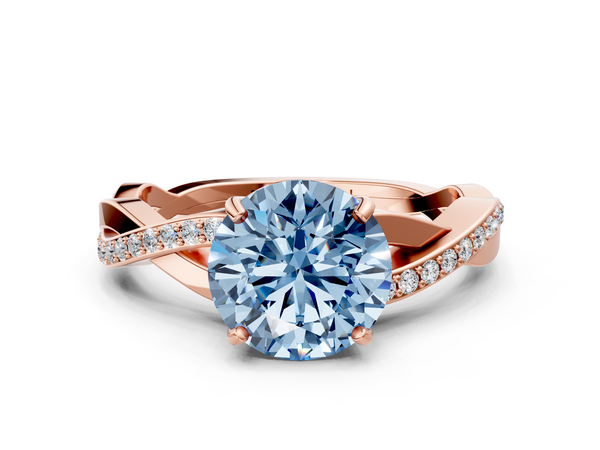 Rose gold Fancy Blue Round  Cut Diamond Twisted Band Engagement Ring with Prong Setting