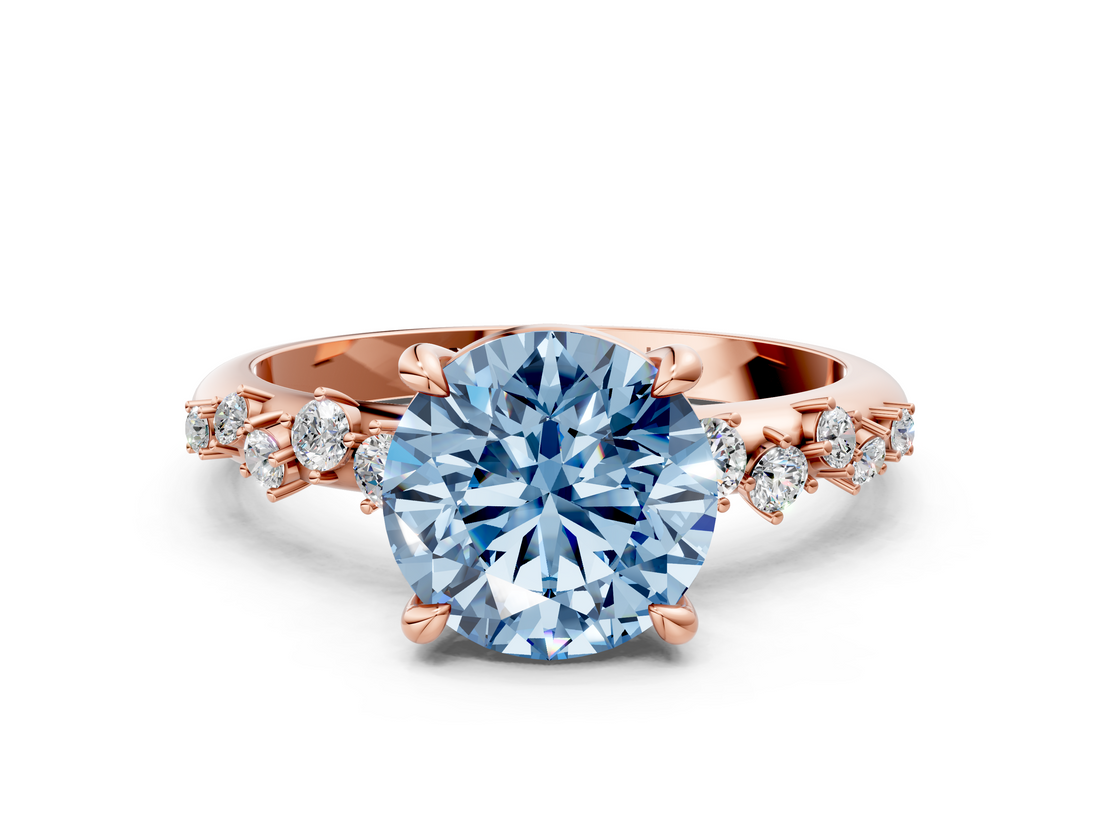 Rose gold Fancy Blue Round  Cut Diamond Vine Band with Four-Prong Setting_57