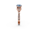 Rose gold Fancy Blue Round  Cut Diamond with Milgrain Marquise and Bezel Accents on a Solitaire Band with Prong Setting_174