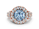 Rose gold Fancy Blue Round  Cut Double Halo Diamond Engagement Ring with Pave Band and Four-Prong Setting_26