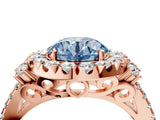 Rose gold Fancy Blue Round  Cut Double Halo Diamond Engagement Ring with Pave Band and Four-Prong Setting_30