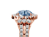 Rose gold Fancy Blue Round  Cut Double Halo Diamond Engagement Ring with Pave Band and Four-Prong Setting_31