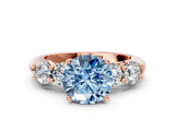 Rose gold Fancy Blue Round  Cut Five-Stone Prong Set Diamond Ring with Classic Band_32