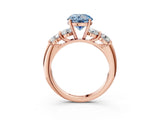 Rose gold Fancy Blue Round  Cut Five-Stone Prong Set Diamond Ring with Classic Band_35
