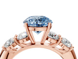 Rose gold Fancy Blue Round  Cut Five-Stone Prong Set Diamond Ring with Classic Band_36