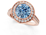 Rose gold Fancy Blue Round Cut Halo Bezel Diamond Pave Band Ring_1