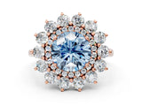 Rose gold Fancy Blue Round Cut Halo Cluster Diamond Ring with Pave Band and Four-Prong Setting_12