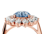 Rose gold Fancy Blue Round Cut Halo Cluster Diamond Ring with Pave Band and Four-Prong Setting_16
