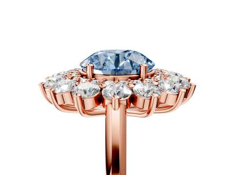 Rose gold Fancy Blue Round Cut Halo Cluster Diamond Ring with Pave Band and Four-Prong Setting_17
