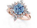Rose gold Fancy Blue Round Cut Halo Diamond Cluster Ring with Marquise and Round Stones on a White Gold Band with Prong Setting_1