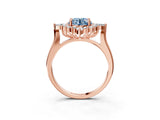 Rose gold Fancy Blue Round Cut Halo Diamond Cluster Ring with Marquise and Round Stones on a White Gold Band with Prong Setting_3