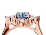 Rose gold Fancy Blue Round Cut Halo Diamond Cluster Ring with Marquise and Round Stones on a White Gold Band with Prong Setting_4