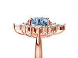 Rose gold Fancy Blue Round Cut Halo Diamond Cluster Ring with Marquise and Round Stones on a White Gold Band with Prong Setting_5