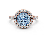Rose gold Fancy Blue Round  Cut Halo Diamond Engagement Ring with Pave Band and Four-Prong Setting_20