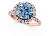 Rose gold Fancy Blue Round  Cut Halo Diamond Engagement Ring with Pave Band and Four-Prong Setting_21