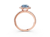 Rose gold Fancy Blue Round  Cut Halo Diamond Engagement Ring with Pave Band and Four-Prong Setting_23