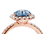 Rose gold Fancy Blue Round  Cut Halo Diamond Engagement Ring with Pave Band and Four-Prong Setting_24