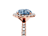 Rose gold Fancy Blue Round  Cut Halo Diamond Engagement Ring with Pave Band and Four-Prong Setting_25
