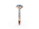 Rose gold Fancy Blue Round  Cut Halo Diamond Engagement Ring with Pave Band and Four-Prong Setting_30