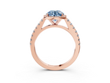 Rose gold Fancy Blue Round  Cut Halo Diamond Engagement Ring with Pave Band and Four-Prong Setting_31
