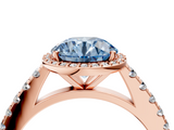 Rose gold Fancy Blue Round  Cut Halo Diamond Engagement Ring with Pave Band and Four-Prong Setting_32