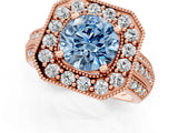 Rose gold Fancy Blue Round Cut Halo Diamond Engagement Ring with Pave Split Shank and Four-Prong Setting_13