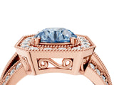 Rose gold Fancy Blue Round Cut Halo Diamond Engagement Ring with Pave Split Shank and Four-Prong Setting_16
