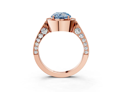 Rose gold Fancy Blue Round Cut Halo Diamond Engagement Ring with Split Shank Band and Four-Prong Setting_3