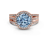 Rose gold Fancy Blue Round  Cut Halo Diamond Engagement Ring with Split Shank and Four-Prong Setting_20
