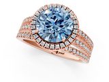 Rose gold Fancy Blue Round  Cut Halo Diamond Engagement Ring with Split Shank and Four-Prong Setting_21