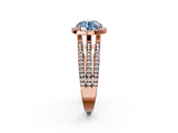 Rose gold Fancy Blue Round  Cut Halo Diamond Engagement Ring with Split Shank and Four-Prong Setting_22