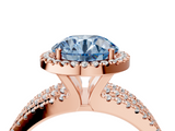 Rose gold Fancy Blue Round  Cut Halo Diamond Engagement Ring with Split Shank and Four-Prong Setting_24