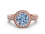 Rose gold Fancy Blue Round  Cut Halo Diamond Pave Band Ring with Four-Prong Setting_45