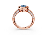 Rose gold Fancy Blue Round  Cut Halo Diamond Pave Band Ring with Four-Prong Setting_48