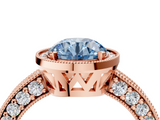 Rose gold Fancy Blue Round  Cut Halo Diamond Pave Band Ring with Four-Prong Setting_49