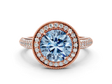 Rose gold Fancy Blue Round  Cut Halo Diamond Pave Band with Four-Prong Setting_37