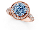 Rose gold Fancy Blue Round  Cut Halo Diamond Pave Band with Four-Prong Setting_38