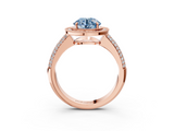Rose gold Fancy Blue Round  Cut Halo Diamond Pave Band with Four-Prong Setting_40