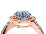 Rose gold Fancy Blue Round  Cut Halo Diamond Pave Band with Four-Prong Setting_41
