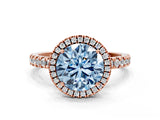 Rose gold Fancy Blue Round Cut Halo Diamond Pave Band with Prong Setting