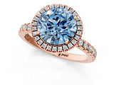 Rose gold Fancy Blue Round Cut Halo Diamond Pave Band with Prong Setting_1