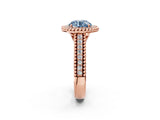 Rose gold Fancy Blue Round Cut Halo Diamond Ring with Beaded Split Shank and Four-Prong Setting_2