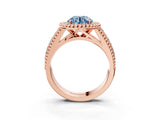 Rose gold Fancy Blue Round Cut Halo Diamond Ring with Beaded Split Shank and Four-Prong Setting_3