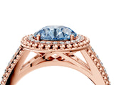 Rose gold Fancy Blue Round Cut Halo Diamond Ring with Beaded Split Shank and Four-Prong Setting_4