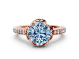 Rose gold Fancy Blue Round  Cut Halo Diamond Ring with Channel Set Band and Four-Prong Setting_32