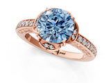Rose gold Fancy Blue Round  Cut Halo Diamond Ring with Channel Set Band and Four-Prong Setting_33